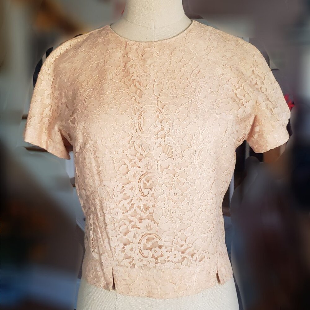 Vintage Lace Overlay Top with Button-Up Back A Belita Classic